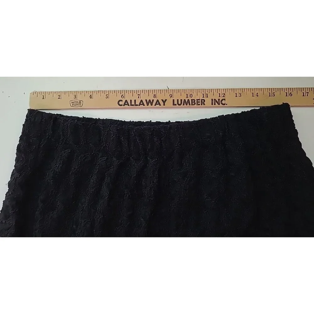 600 West Skirt Womens Black‎ Lined Midi A Line Gored Textured Lace Overlay Dark